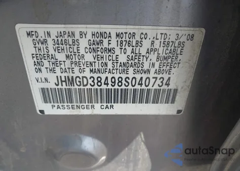 2008 Honda Fit z USA, uszkodzony, nr VIN JHMGD38498S040734